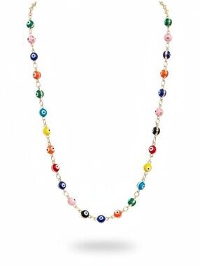 🌈▪️Persimmon▪️ Gold-Tone Evil Eye Colrful Tennis Choker 13" Necklace NEW